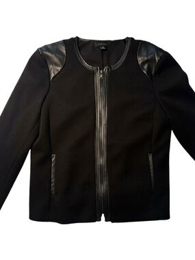 Ann Taylor Black Zip Up Jacket with Faux Leather Patches and Details Moto Style